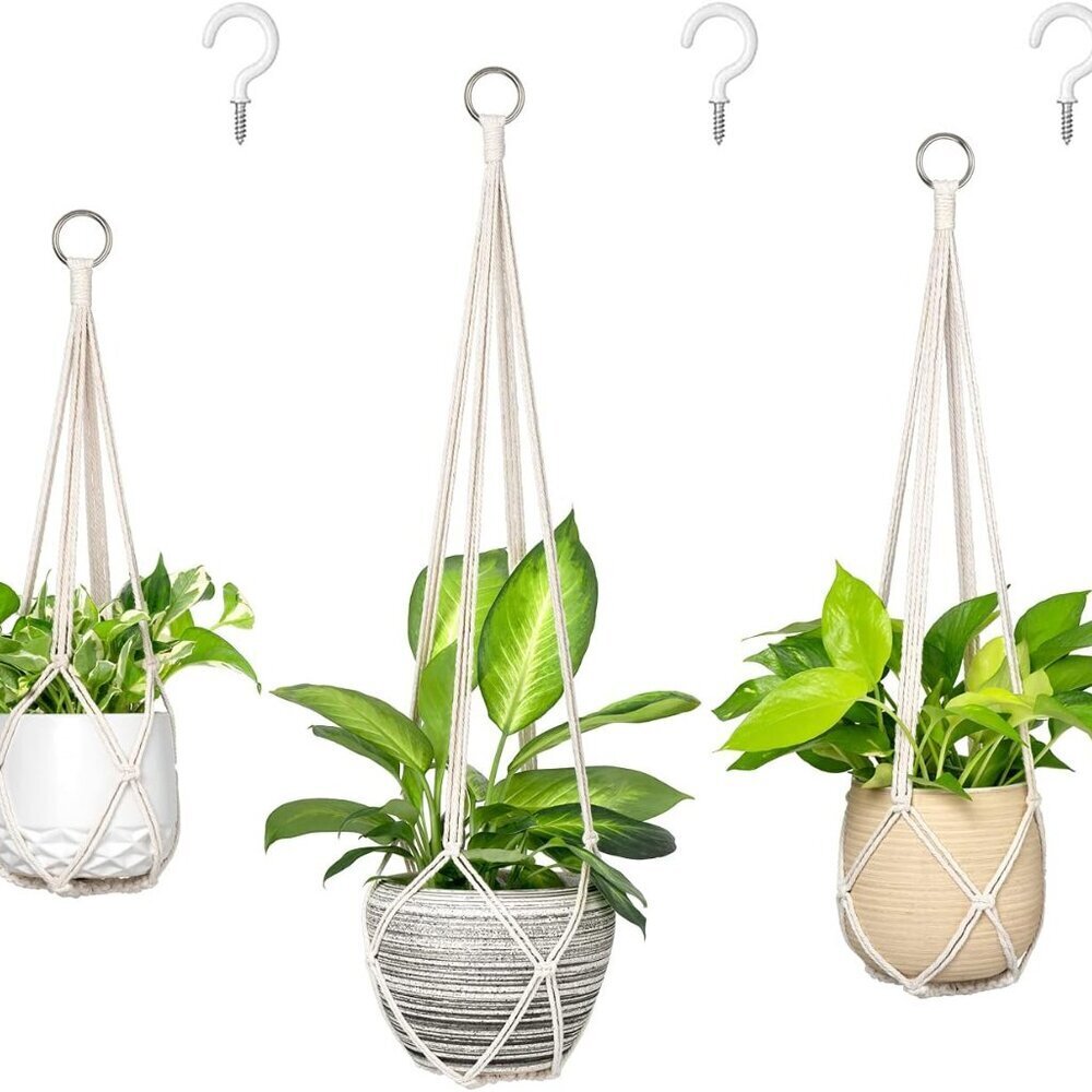 Macrame Plant Hanger Set of 3 with Hooks Indoor Hanging Planter Basket 35"/29"/2